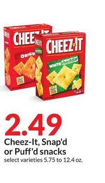 Hy-Vee Cheez-it Snap'd Or Puff'd Snacks offer