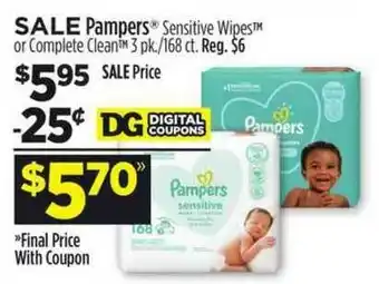 Dollar General Pampers Sensitive Wipes Or Complete Clean offer