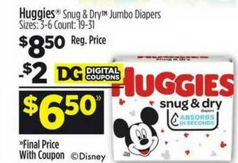 Dollar General Huggies Snug & Dry Jumbo Diapers offer