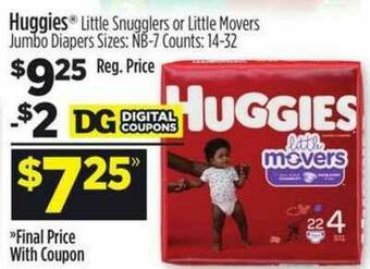 Dollar General Huggies Little Snugglers Or Little Movers Jumbo Diapers offer