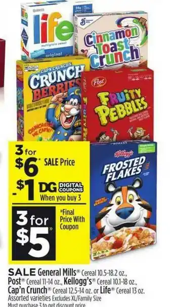 Dollar General General Mills Post Kellogg's Cap'n Crunch Or Life offer