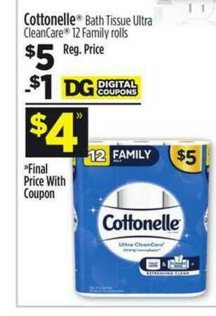 Dollar General Cottonelle Bath Tissue Ultra Cleancare 12 Family Rolls offer