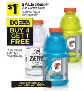 Dollar General Gatorade Assorted Flavors Bue 4 Get 1 Free offer
