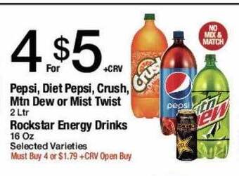 Jons International Pepsi Diet Pepsi Crush Mtn Dew Or Mist Twist Rockstar Energy Drinks offer