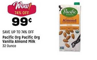 Grocery Outlet Pacific Org Pacific Org Vanilla Almond Milk offer