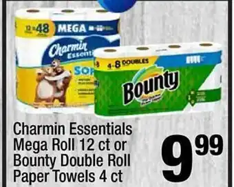 Super King Markets Charmin Essentials Mega Roll 12 Ct Or Bounty Double Roll Paper Towels 4 Ct offer