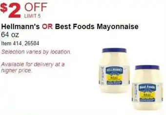 Costco Hellmann's Or Best Foods Mayonnaise 64 oz offer