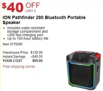 Costco Ion Pathfinder 280 Bluetooth Portable Speaker offer