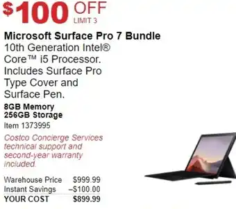 Costco Microsoft Surface Pro 7 Bundle offer