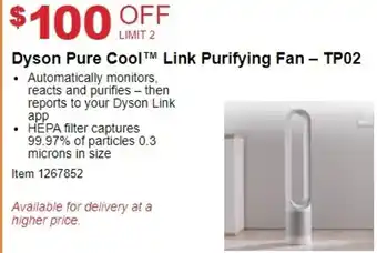 Costco Dyson Pure Cool Link Purifying Fan Tp02 offer