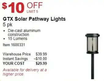Costco GTX Solar Pathway Lights 5 Pk offer