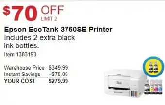 Costco Epson Eco Tank 3760SE Printer offer