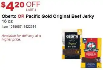 Costco Oberto Or Pacific Gold Original Beef Jerky 16 oz offer