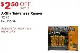 Costco A-Sha Taiwanese Ramen 12 ct offer