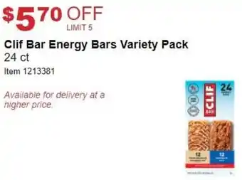 Costco Clif Bar Energy Bars Variety Pack 24 ct offer