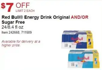 Costco Red Bull Energy Drink Original And/Or Suhgar Free 24/8.4 fl oz offer
