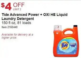 Costco Tide Advanced Power + Oxi He Liquid Laundry Detergent 150 fl oz offer