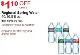 Costco Regional Spring Water 40/16.9 fl oz offer
