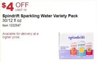 Costco Spindrift Sparkling Water Variety Pack 30/12 fl oz offer