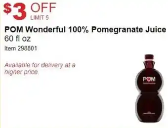 Costco Pom Wonderful 100 % Pomegranate Juice 60 fl oz offer