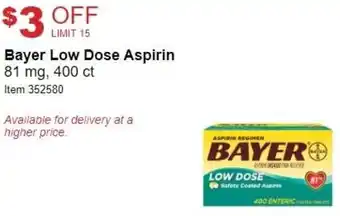 Costco Bayer Low Dose Aspirin 81 mg ,400 ct offer