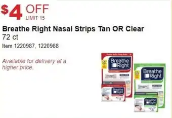 Costco Breathe Right Nasal Strips Tan Or Clear 72 ct offer