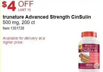 Costco Trunature Advanced Strength CinSulin 500 mg,200 ct offer