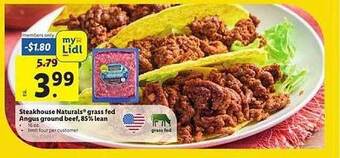 Lidl Steakhouse Naturals Grass Fed Angus Ground Beef, 85% Lean offer