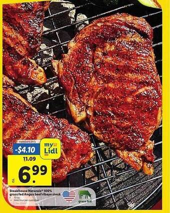 Lidl Steakhouse Naturals 100% Grass Fed Angus Beef Ribeye Steak offer