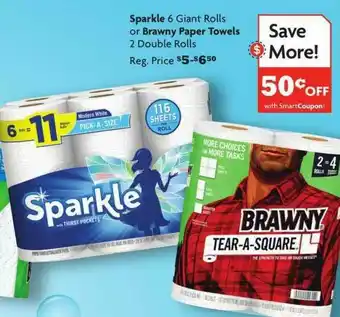 Food 4 Less Sparkle 6 Giant Rolls Or Brawny Paper Towels 2 Double Rolls offer