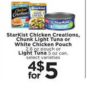 Starkist Chciken Creations Chunk Light Tuna Or White Chicken Pouch Light Tuna