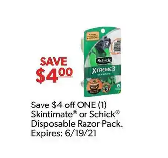 Commissary Skintimate Or Schick Disposable Razor Pack. offer