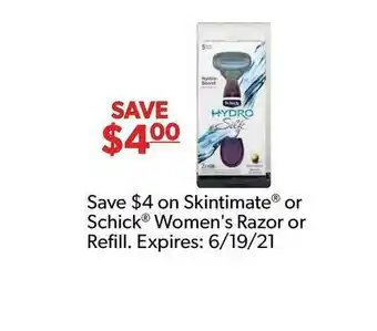 Commissary Skintimate Or Schick Women's Razor Or Refill offer