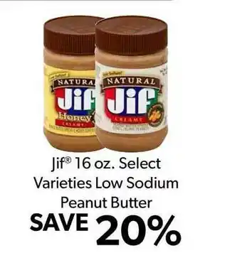 Commissary Jif 16 Oz. Select Varieties Low Sodium Peanut Butter offer
