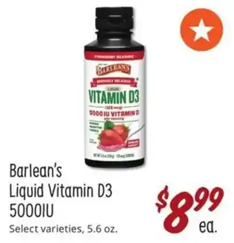 Sprouts Farmers Market Barlen's Liquid Vitamin D3 5000IU offer