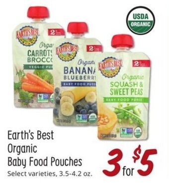 Sprouts Farmers Market Earth's Best Organic Baby Food Pouches offer