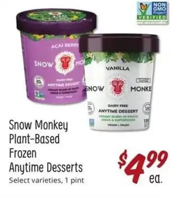 Sprouts Farmers Market Snow Monkey Plant Based Frozen Anytime Desserts offer