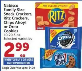 Pavilions Nabisco Family Size Snack Crackers,Ritz Crackers,Chips Ahoy! Or Oreo Cookies offer