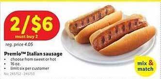 Lidl Premio Italian Sausage offer