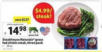 Lidl Steakhouse Naturals Grass Fed Sirloin Steak Three Pack offer