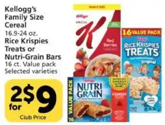 Pavilions Kellogg's Family Size Cereal Rice Krispies Treats Or Nutri Grain Bars offer