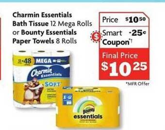 Family Dollar Charmin Essentials Bath Tissue Or Bounty Essentials Paper Towels offer