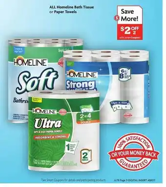 Family Dollar All Homeline Bath Tissue Or Paper Towels offer