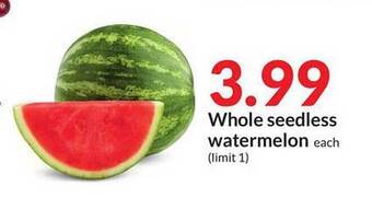 Hy-Vee Whole Seedless Watermelon offer