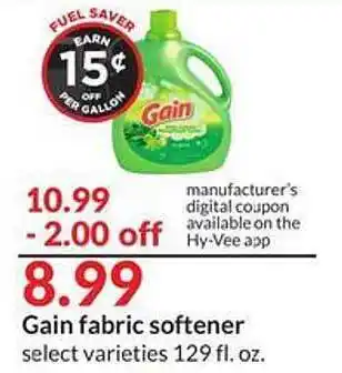 Hy-Vee Gain Fabric Softener Select Varieties offer