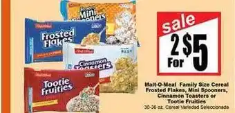 Rancho Markets Malt-o-meal Family Size Cereal Frosted Flakes, Mini Spooners, Cinnamon Toasters Or Tootie Fruities offer
