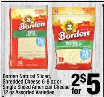 Super King Markets Borden Natural Sliced, Shredded Cheese Or Single Sliced American Cheese offer