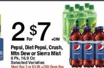 Jons International Pepsi, Diet Pepsi, Crush, Mtn Dew Or Sierra Mist offer