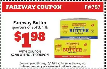 Fareway Fareway Butter Quarters Or Solid, 1 Lb offer