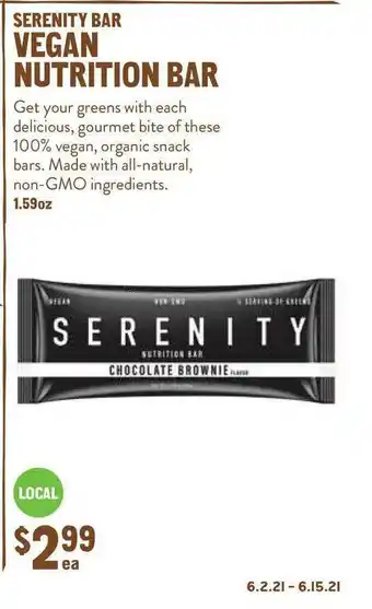 New Seasons Market Serenity Bar Vegan Nutrition Bar offer
